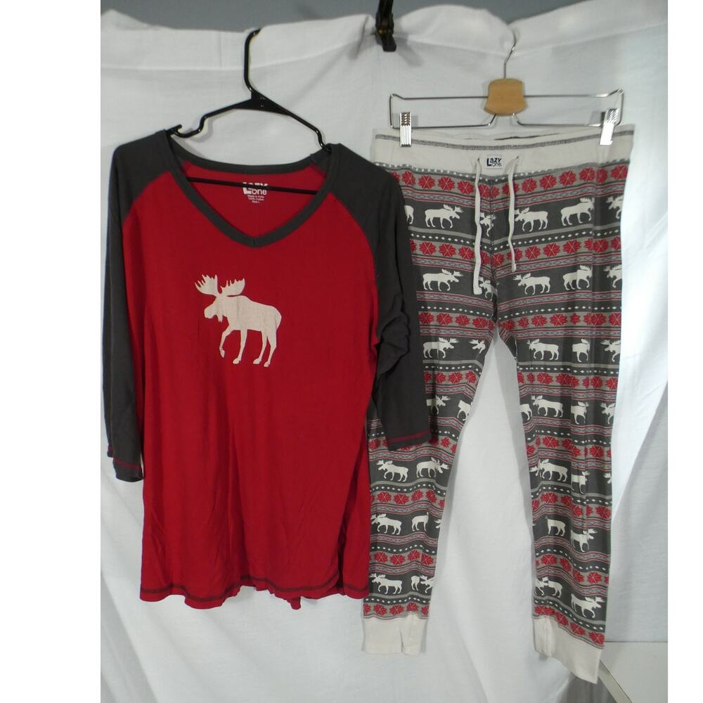 Lazy One Women's Large Moose Snowflakes Leggings 3/4 Sleeve Tall Tee Pajamas